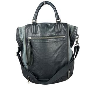 L.A.M.B Gwen Stefani Black Smooth Leather Top Handle Y2K Satchel Handbag Rare